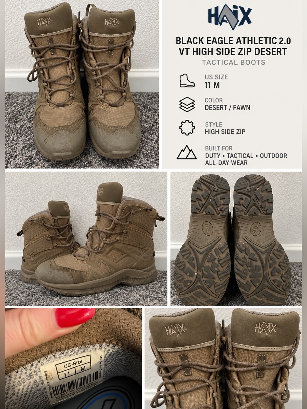 HAIX Black Eagle Athletic 2.0 VT High Side Zip Desert Tactical Boots Men’s 11